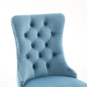 English Elm Nikki Velvet Tufted Dining Chair with Nailhead Trim and Chrome Legs – Plush High-Rebound Cushion Comfort Light Blue W1143P369091