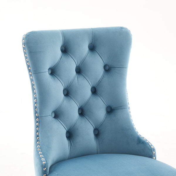 English Elm Nikki Velvet Tufted Dining Chair with Nailhead Trim and Chrome Legs – Plush High-Rebound Cushion Comfort Light Blue W1143P369091