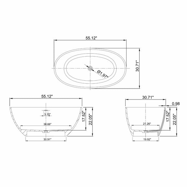 English Elm 55 Inch Solid Surface Freestanding Soaking Tub Matte Beige Spa Style Bathtub W1613P371990