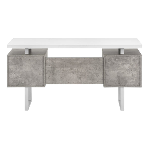 English Elm Computer Desk For Home Office - Reversible Design, Ample Storage, Modern Style In White & Grey B2710P219865