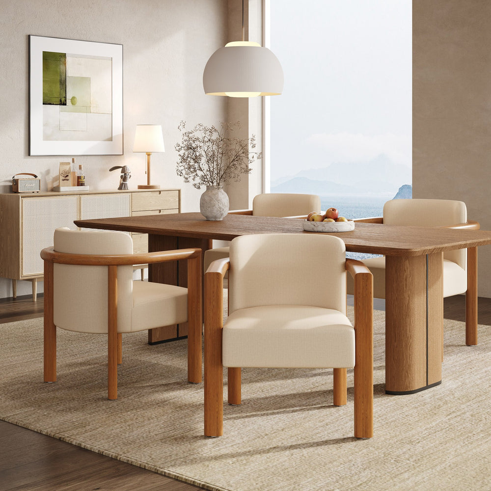 English Elm Christopher Knight Home® - Upholstered Modern Fabric Armchair with Walnut Rubber Wood Frame, Wide Seat & Supportive Arms, KD Assembly Beige,Walnut N768P305170W