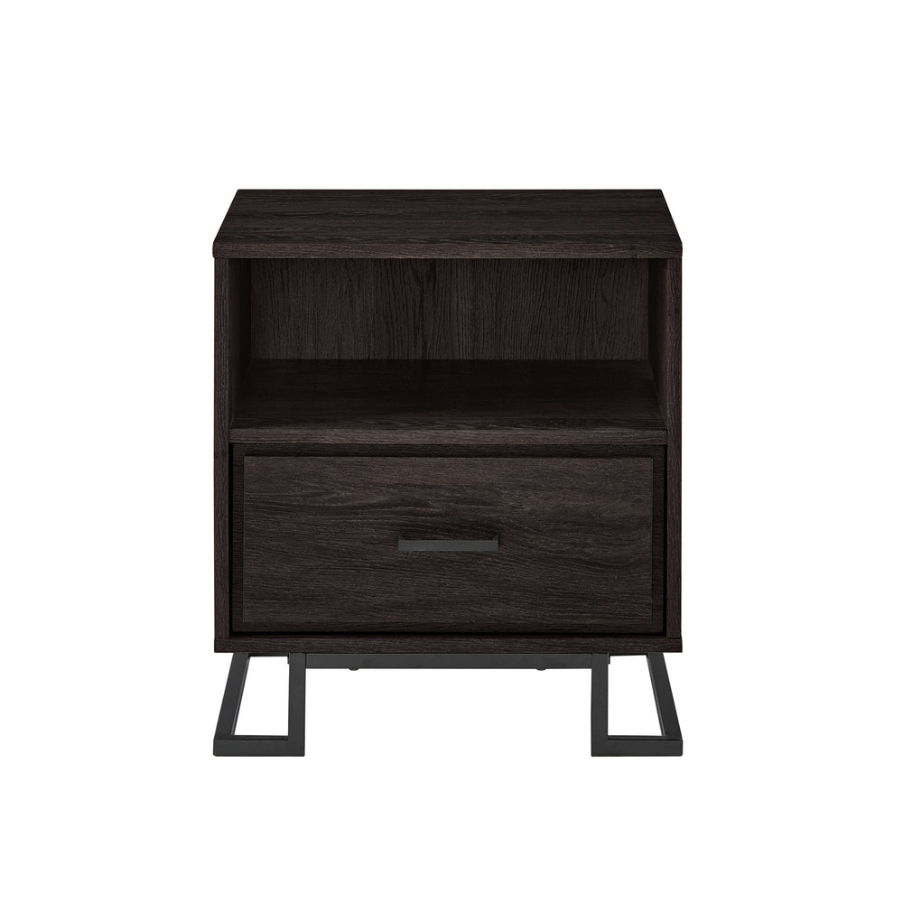 English Elm Walker Edison - Contemporary Charcoal Metal & Wood 1-Drawer Nightstand with Open Cubby, Durable MDF, Sleek Legs B185P168979