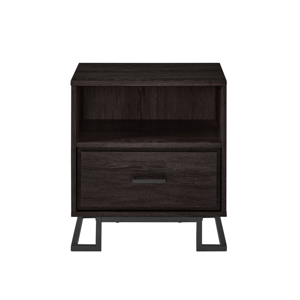 English Elm Walker Edison - Contemporary Charcoal Metal & Wood 1-Drawer Nightstand with Open Cubby, Durable MDF, Sleek Legs B185P168979