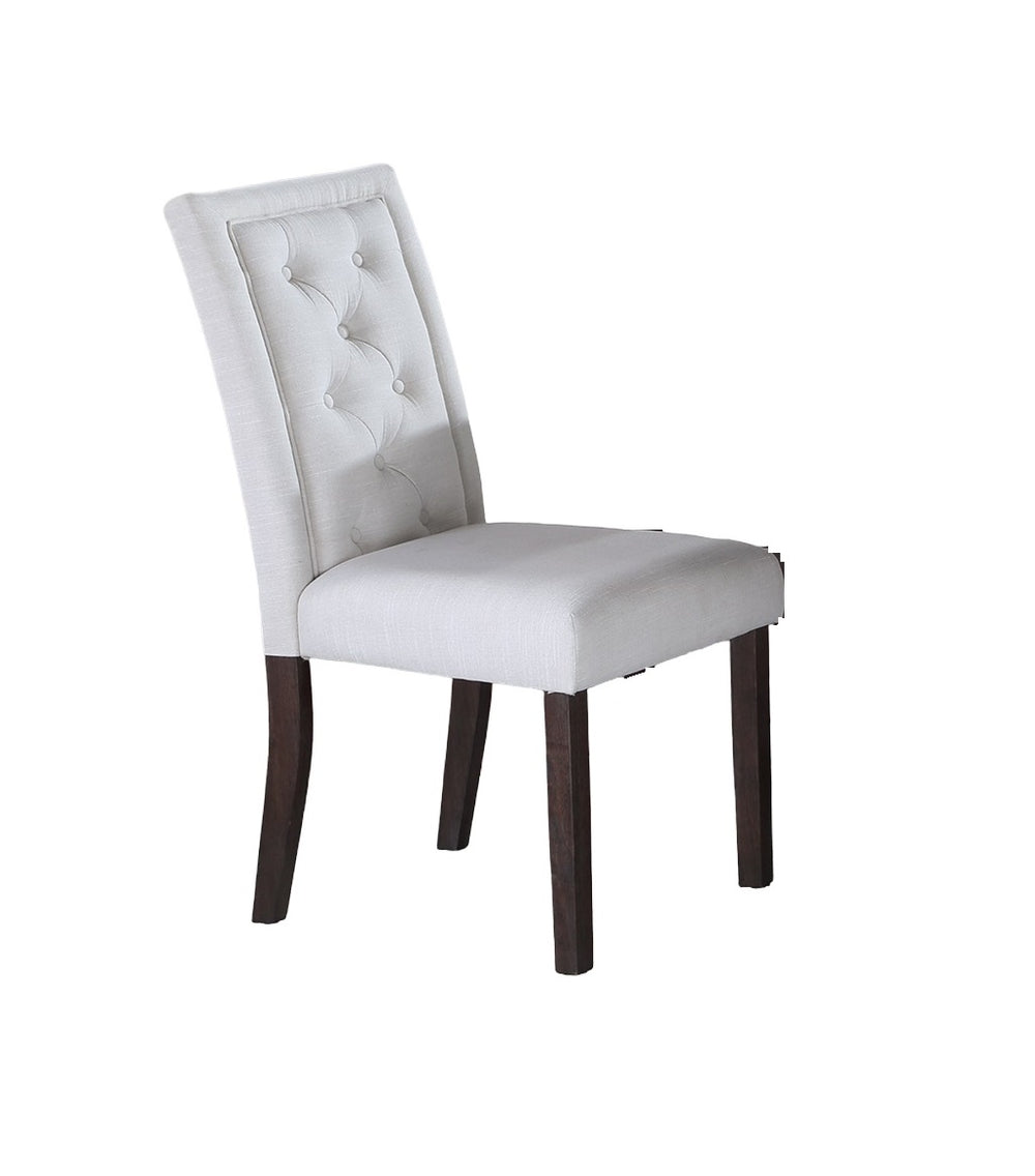 English Elm Modern Bone White Fabric Tufted 2pc Side Chairs Set — Rustic Espresso Legs, Upholstered Comfort, Solid Wood Finish B011P203552