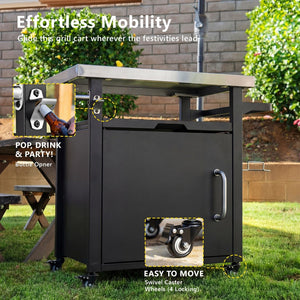 English Elm K&k Outdoor Rolling Grill Cart Stainless Steel Top Bbq Prep Station with Cover N707P379796B