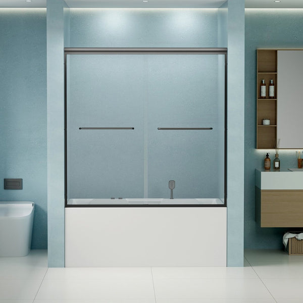 English Elm 56"-60" Semi-frameless Bypass Tub Door Tempered Glass Panels with Spa Style Hardware Matte Black W1573P292498