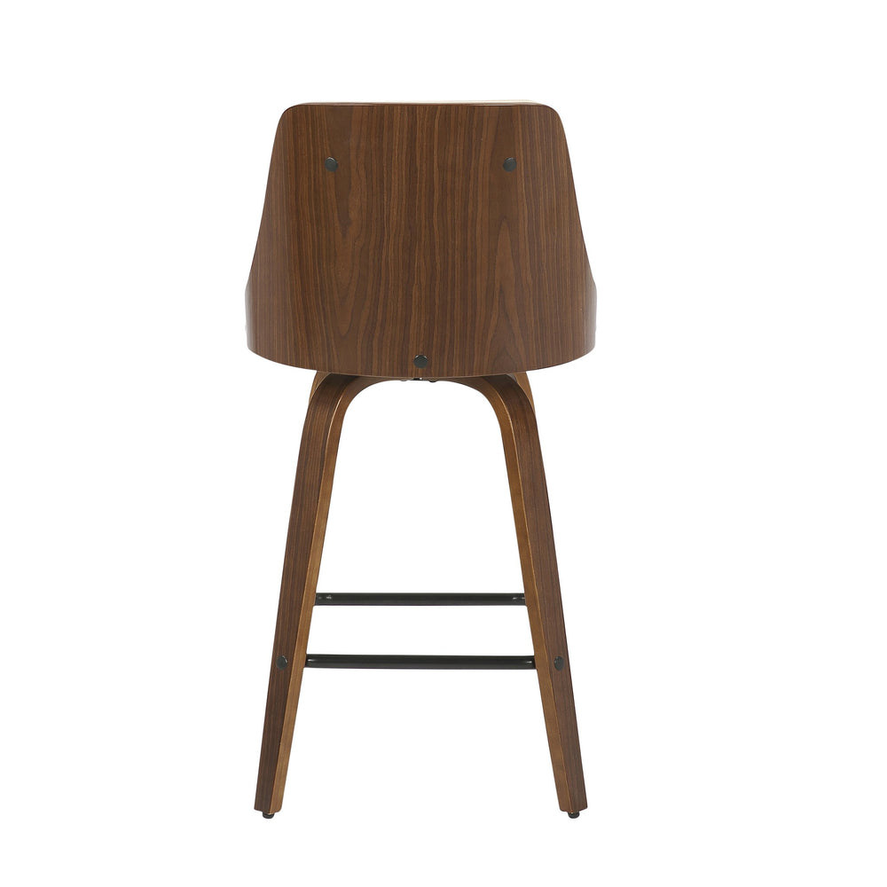 English Elm Gianna 26" Mid-Century Counter Stool Set of 2 in Walnut & Cream Faux Leather, Swivel, Tufted B202S00296