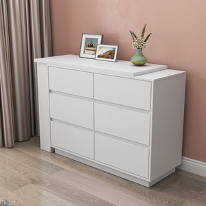 English Elm L-Shaped Adjustable Desk and Vanity Combo with 6 Drawers, Expandable Top, Triple Shelves for Office Makeup W331P286247