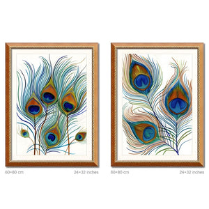 English Elm Set Of 2 Elegant Peacock Feather Framed Wall Art Prints – Stylish Replaceable Canvas Decor, 24X32" T3976P383242-GIGA