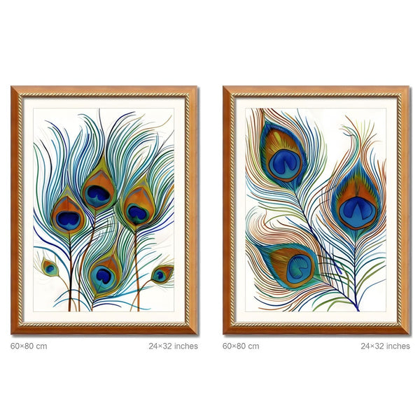 English Elm Set Of 2 Elegant Peacock Feather Framed Wall Art Prints – Stylish Replaceable Canvas Decor, 24X32" T3976P383242-GIGA