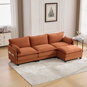 English Elm United We Win Modular Corduroy Sectional with Ottoman Low Profile Living Room Couch Orange W1568S00258