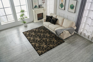 English Elm Luxury Black Abstract Gold-Gilded Chinchilla Faux Fur Area Rug - Soft, Machine Washable Elegance! B030P233678