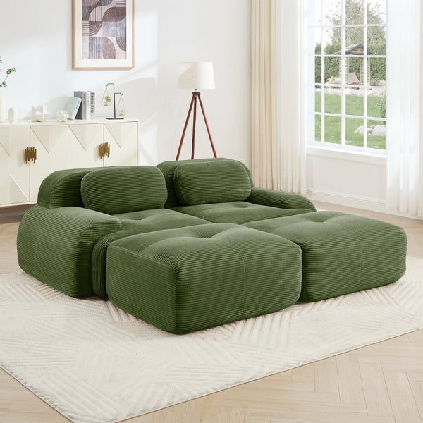 English Elm 2-seat Modular Corduroy Sofa Ergonomic Curved Design with Resilient Cushioning for Living Rooms Olive Green W714S01256
