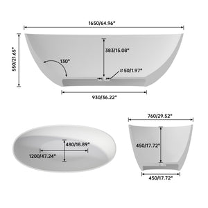 English Elm 65" Stone Resin Deep Soak Freestanding Tub Matte Finish Spa Bathroom Retreat T3785P353955