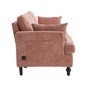 English Elm Modern chenille 2-seater sofa with LED, USB charging, storage pocket, solid wood legs, durable comfort Pink W395P318541