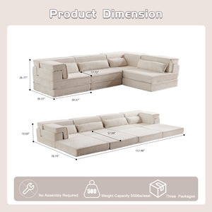 English Elm Compression Modular Sofa Bed - Soft Fleece 4-Seater, Versatile, No-Assembly, Memory Foam Comfort W3723S00031