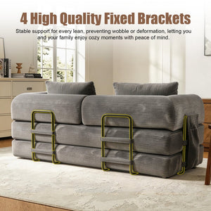English Elm 78 Inch Corduroy Convertible Sofa Sleeper Futon with Foldable Armrests for Studio Rooms Dark Gray W5385P455030