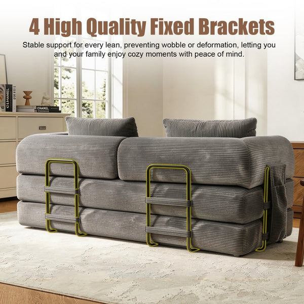 English Elm 78 Inch Corduroy Convertible Sofa Sleeper Futon with Foldable Armrests for Studio Rooms Dark Gray W5385P455030