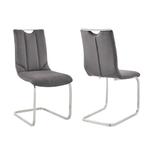 English Elm Caelis Gray Fabric Dining Accent Chair Set of 2 with Brushed Stainless Sled Base, Durable Comfort B2736P354345