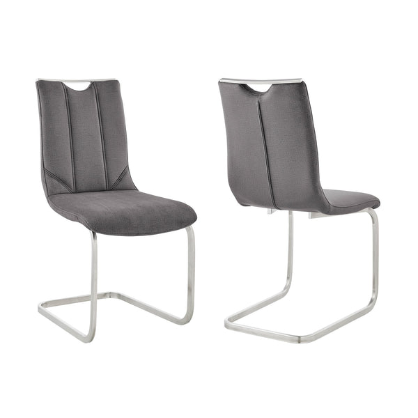 English Elm Caelis Gray Fabric Dining Accent Chair Set of 2 with Brushed Stainless Sled Base, Durable Comfort B2736P354345