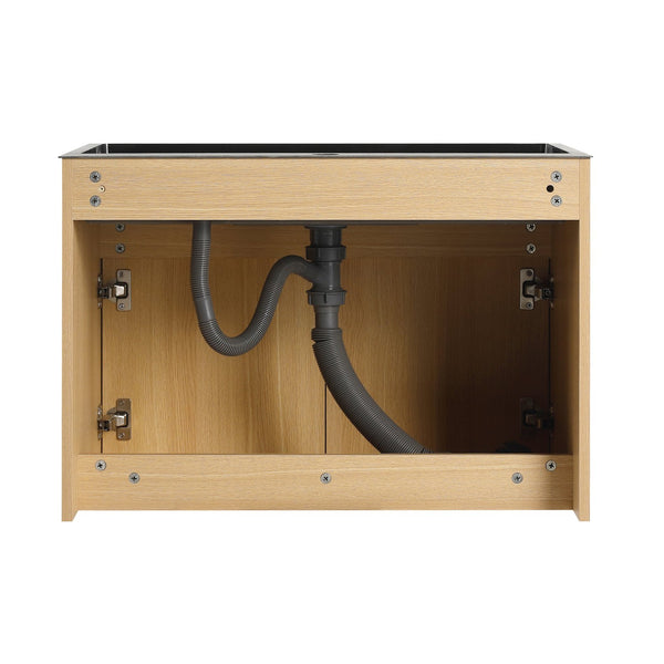 English Elm 28" Wall Mounted Bathroom Vanity with Gun-Gray Stainless Sink, Soft-Close Doors, Plywood, Oak Finish, KD W999P376889