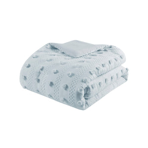 JLA Home Intelligent Design - Clip Jacquard Comforter Set with Tufted Pompoms, Hypoallergenic Dustproof Fill, OEKO-TEX Safe Finish Blue ID10-2376