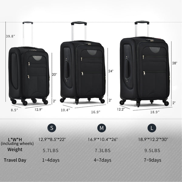 English Elm Softside Expandable Spinner Luggage 3 Piece Set with Tsa Lock and 360 Wheels Black PP283608AAB