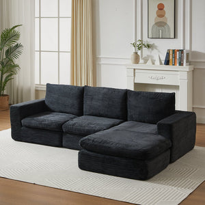 English Elm 99-Inch L-Shaped Sectional Sofa In Black Corduroy, No Assembly, Reversible Chaise & Comfort Pillows W834S00492