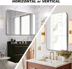 English Elm 30x40 Inch Metal Framed Rectangular Bathroom Mirror 4mm HD Glass Shatterproof Film Modern Design Silver W2203P303038