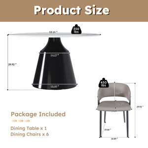 English Elm 53" Round Dining Table Set with Sintered Stone Top and Bronze Stainless Steel Cone Base, Seats 4-6 Black & White Print,Grey W2700S00036