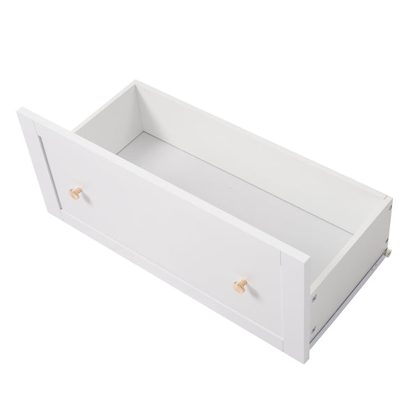 English Elm 70.1" Modern Tall Storage Cabinet with 3 Drawers, 2 Adjustable Shelves, Soft-Close Glass Doors, Gold Handles White N729P271979K