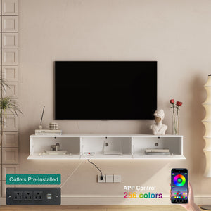 English Elm Floating LED TV Stand Wall Mounted with 16-Color Ambience, Modern Floating Cabinet with Ample Storage for 55–65" TVs White 72.24 L x 16.73 W x 5.12 H W1321P307882