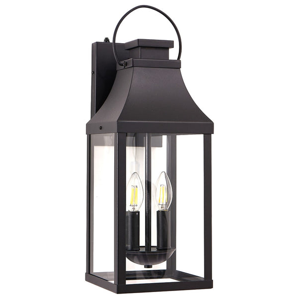 English Elm 20'' Matte Black Dual Light Outdoor Wall Lantern with Dusk to Dawn Sensor Tempered Glass W1340P456210