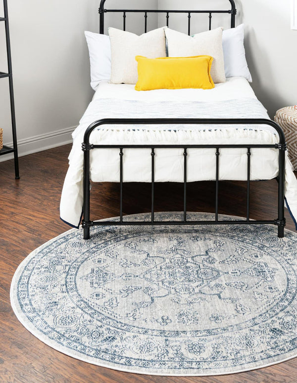 Unique Loom Newport Ochre Machine Made Border Rug Gray, Ivory 7' 1" x 7' 1"