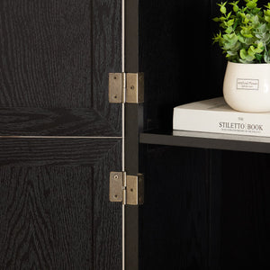 English Elm 72.4" Tall Storage Cabinet with 8 Doors and 4 Shelves, Oak Finish Large Freestanding Organizer for Home Black W2275P292651