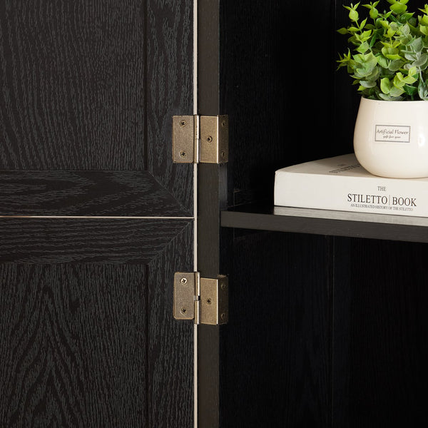 English Elm 72.4" Tall Storage Cabinet with 8 Doors and 4 Shelves, Oak Finish Large Freestanding Organizer for Home Black W2275P292651