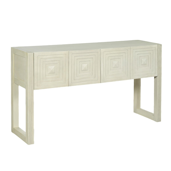 English Elm [video] Art Deco Console Table Geometric Carved Fronts Fluted Legs 3 Soft-close Drawers Natural N759P433572N