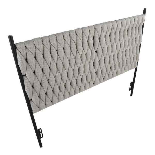 English Elm Braided Matisse Queen Headboard with Plush Braided Fabric Upholstery and Sleek Black Metal Frame, Contemporary Bedroom Statement Cream B202P223757