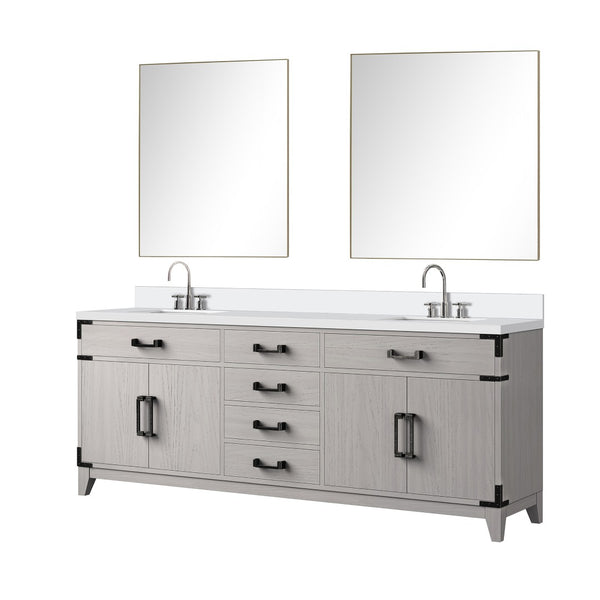 English Elm White Oak Double Bath Vanity Set - 80" W With Cultured Marble Top, Chrome Faucet & 36" Mirrors B2731S01874-GIGA