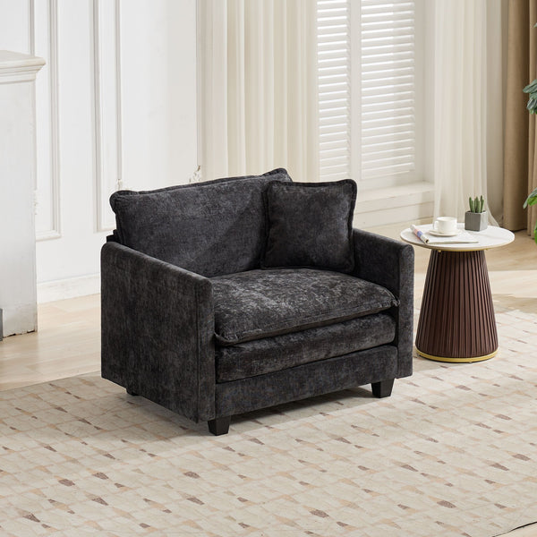 English Elm Cloud Sofa Single Seat Module - Modern Chenille Couch For Living Room & Bedroom Comfort, Black W1143S00006