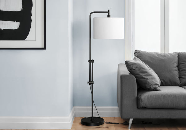 English Elm Lighting, 62"h sleek metal floor lamp with ivory drum shade, pull-chain, modern ambient lighting for rooms Black 19 L x 15 W x 15 H B2710P221317