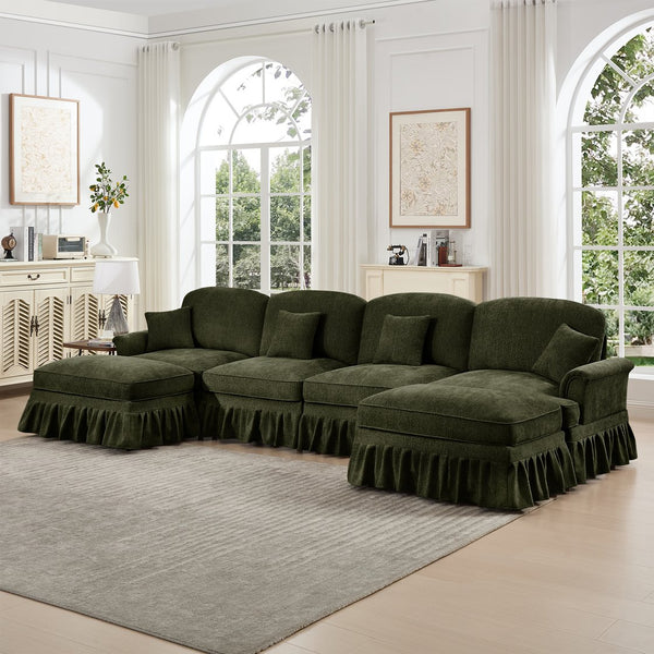 English Elm Classic U Shape 4 Seater Modular Sectional Sofa – Elegant Chenille With Removable Skirts & Ottomans W3041S00273