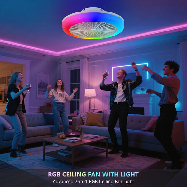 English Elm 18 Inch Smart Rgb Led Flush Mount Ceiling Fan with App Control for Low Ceilings W1340P461540