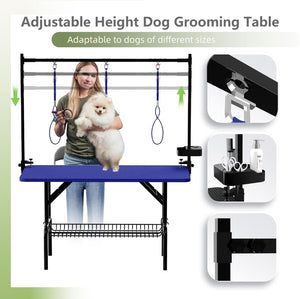 English Elm 47'' Foldable Dog Grooming Table X-lift Adjustable Height Station with Arm Noose Organizer Blue W3587P358743
