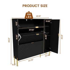 English Elm Mdf Herringbone Shoe Cabinet Gold Hardware Entryway Organizer Holds 16 Pairs Black T3609P482836