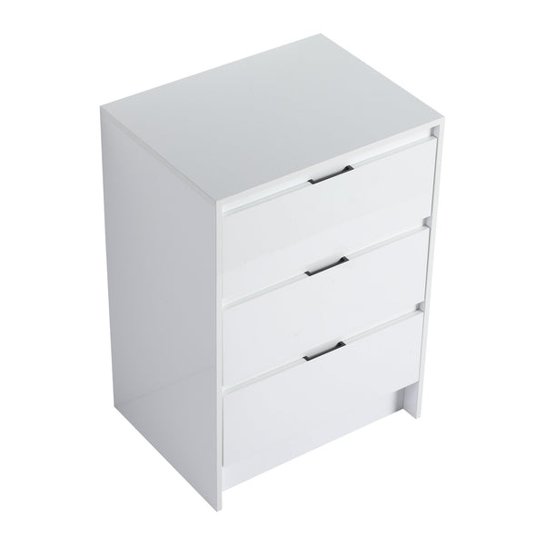 English Elm 24" Freestanding Bathroom Storage Cabinet - Modern Glossy White Design With 3 Soft-Close Drawers W999P312108
