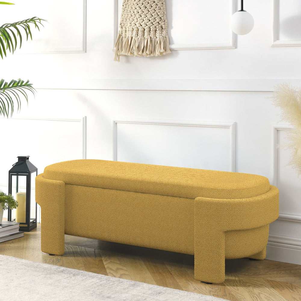 English Elm Linen Upholstered Storage Bench with High-Density Foam Seat, Spacious Hidden Compartment, 51.5" Yellow W487P271462