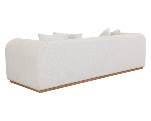 Sunpan Caspian Sofa - Luxe Boucle Copenhagen White Upholstery with Light Oak Base for Ultimate Comfort