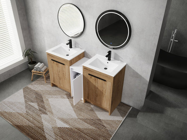English Elm 60 Inch Freestanding Bathroom Vanity With Ceramic Sink, Soft-Close Doors & Ample Storage Solutions W999S00321