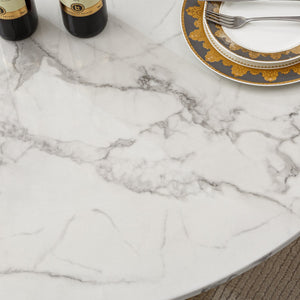 English Elm 47" Round Marble Dining Table - Modern High-Gloss Faux Marble Top With Stainless Steel Base For Style W3456S00007